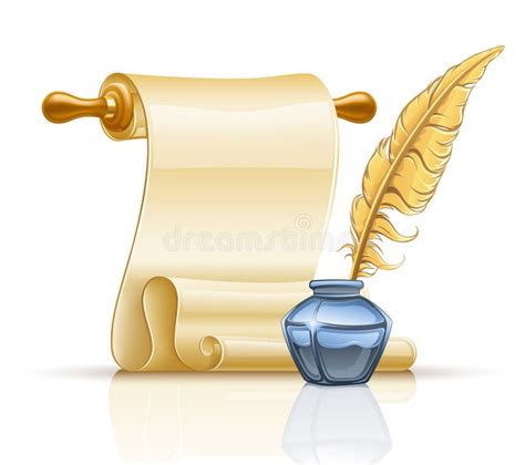 Paper Scroll With Feather Pen And Ink Pot Stock Vector - Illustration ...