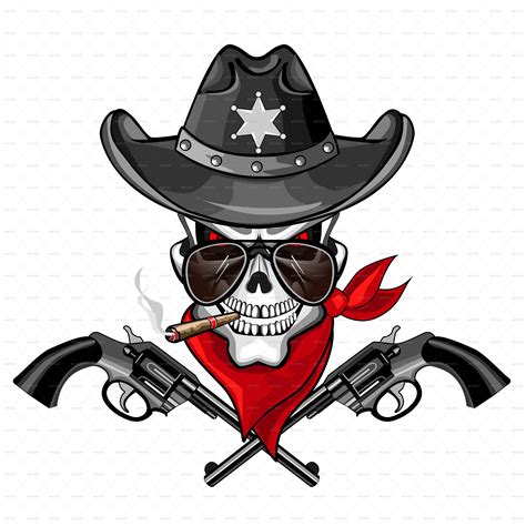 Sheriff Skull with Pistols and a Cigar Preview - GraphicRiver | Skull, Gangsta tattoos, Skull ...