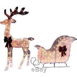 Pre-lit Lighted Reindeer Sleigh Santa Buck Christmas Outdoor Yard Decor ...