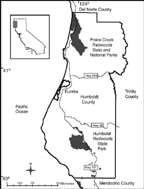 Map of Humboldt County, California, with the study blocks shaded ...