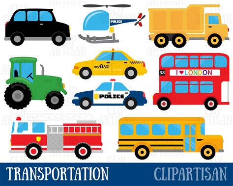 Transportation Clipart / Vehicles Clip Art / Taxi / Bus / Fire | Etsy India