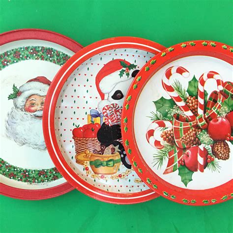 Vintage Christmas Tin Trays, Set of Three, Tin Christmas Tray, Christmas Serving Tray, Lot of ...