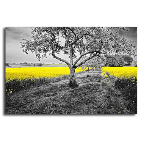 Black and white landscape with golden yellow tree Wall Picture Wall art ...