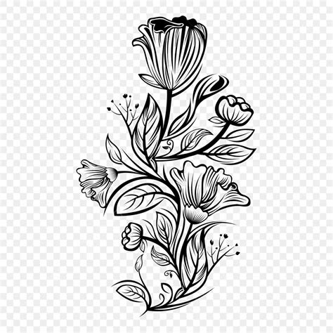 Flower Handdrawn Line Vector Hd PNG Images, Flower Png Clipart Black ...