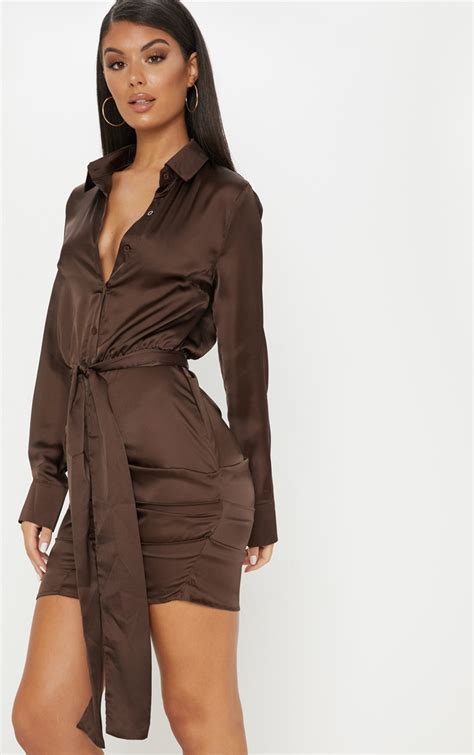 Chocolate Brown Shirt Dress | Dresses | PrettyLittleThing