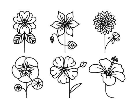 Premium Vector | Set of hand drawn doodle flowers black and white vector illustration