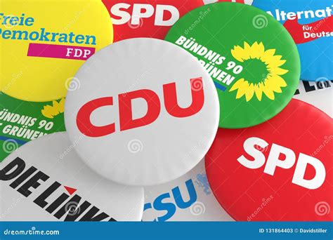 Pile of Buttons with the Logo of the Political Parties CDU, CSU, SPD ...