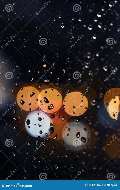 Abstract Background with Bokeh - Raindrops on Window, Night Sky Stock ...