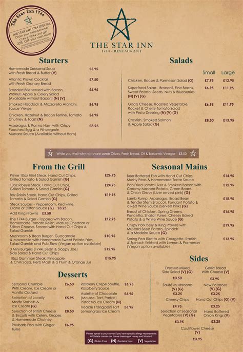 Menu - The Star Inn 1744