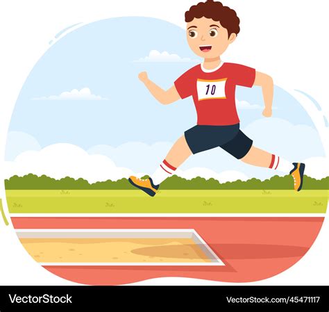 Long jump with kids doing jumps in sand pit Vector Image