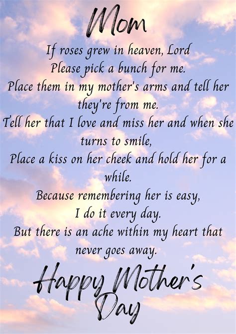 Mothers Day Poem for Mom's in Heaven/everyday - Etsy