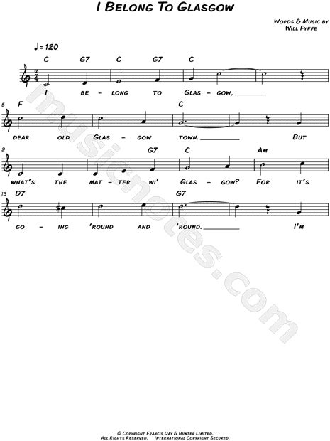 Will Fyfee "I Belong to Glasgow" Sheet Music (Leadsheet) in C Major - Download & Print - SKU ...