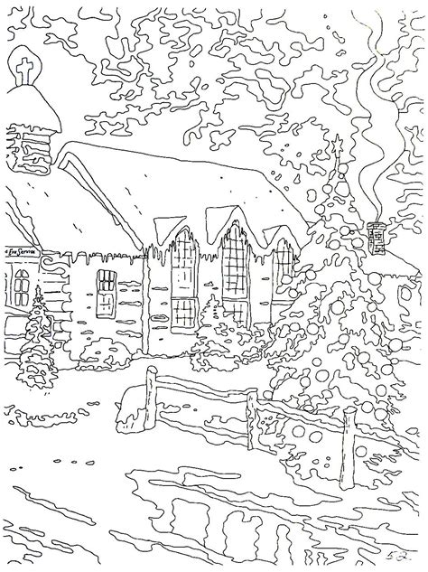 Christmas Chapel I Thomas Kinkade Painting Coloring Book Printable Page | Christmas coloring ...