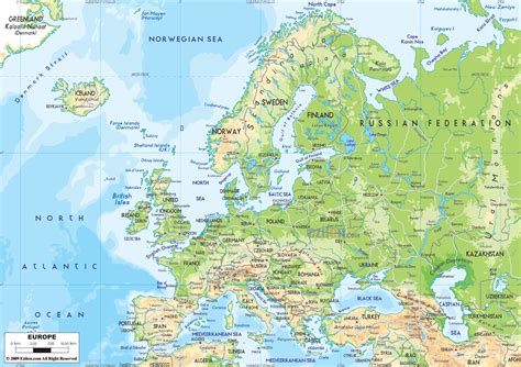 Physical Map of Europe - Ezilon Maps
