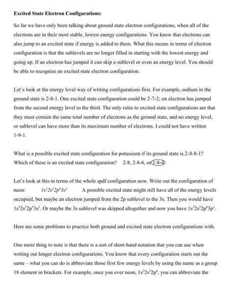 Excited State Electron Configurations: