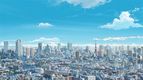 city buildings anime illustration Makoto Shinkai Kimi no Na Wa #4K #wallpaper #hdwallpaper # ...