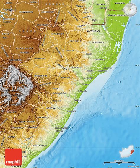 Physical Map of Kwazulu/Natal