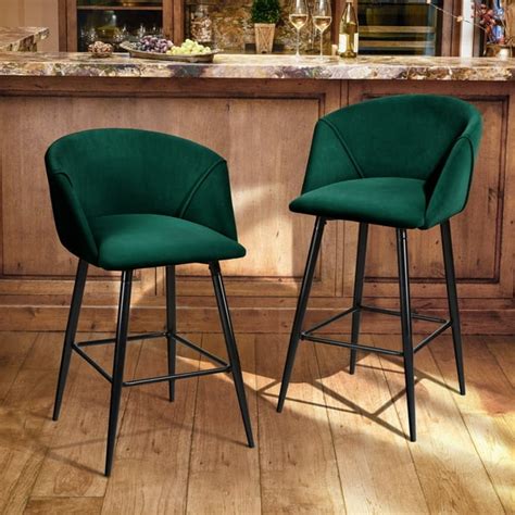 FurnitureR Modern 26'' Counter stools Set of 2, with Arm Full Back Thick Padded, Forest Green ...