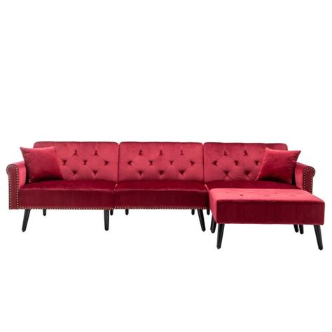 JASMODER Modern Red Velvet Large 113-in Contemporary Sofa at Lowes.com