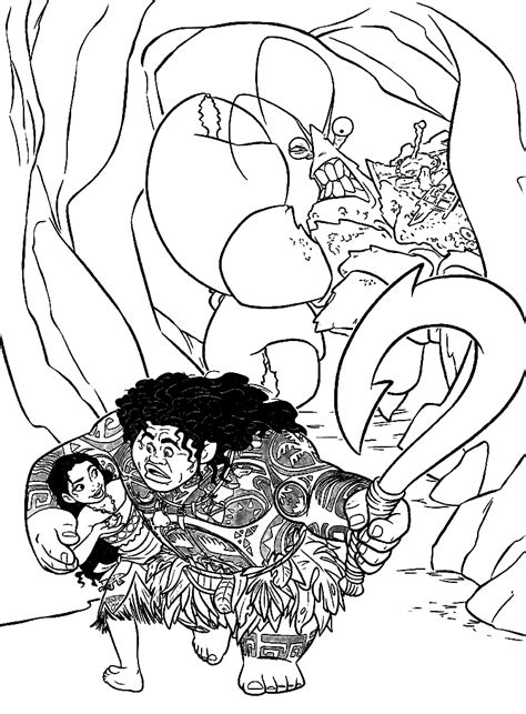 Moana, Maui, Tamatoa Crab Coloring Page - Free Printable Coloring Pages