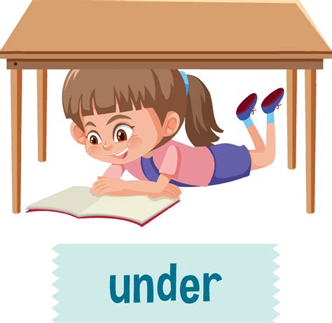 Preposition of place with cartoon girl and a table 6275648 Vector Art ...