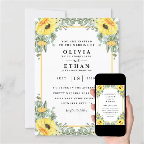 Elegant Sunflower wedding card | Zazzle