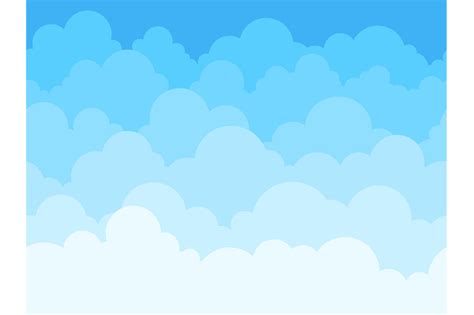 Cloud sky cartoon background. Blue sky with white clouds flat poster o By YummyBuum | TheHungryJPEG