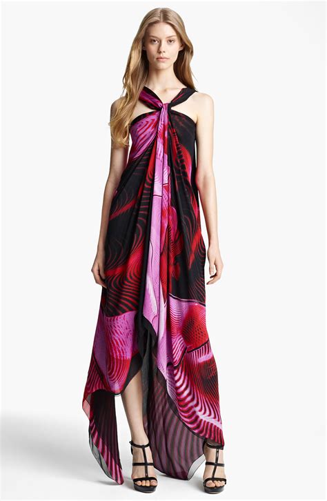 Roberto Cavalli Floral Swirl Print Chiffon Dress in Purple (fushia) | Lyst