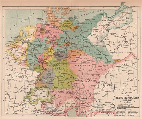 GERMAN CONFEDERATION 1815-1866. Empire of Austria. Kingdom of Prussia 1910 map