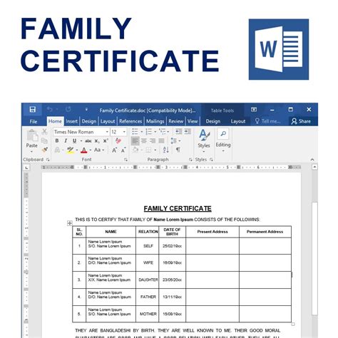 Family Certificate Sample in Bangladesh – In Word Format পারিবারিক সনদ পত্র এর নমুনা – Haq ...