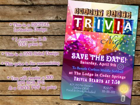 Trivia Night Invitation Game Party Invitation Trivia Night - Etsy