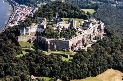 Aerial image Königstein - The Fortress Koenigstein at the river Elbe in ...