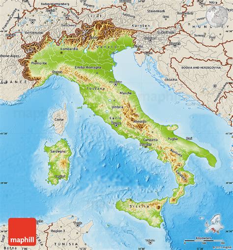 Physical Map Of Italy Shaded Relief Outside 688 | Hot Sex Picture