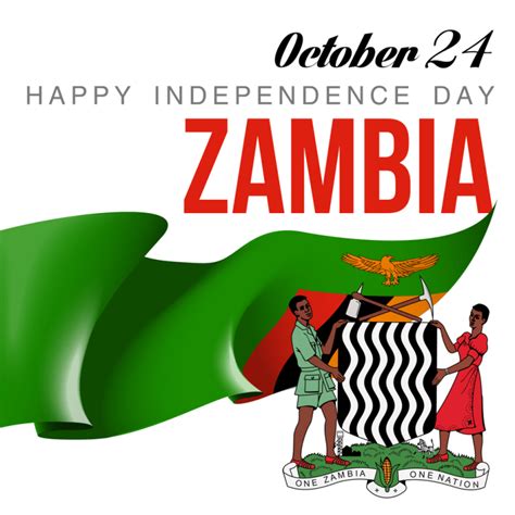 Card with flag and coat of arms Happy Republic of Zambia Day | Happy ...