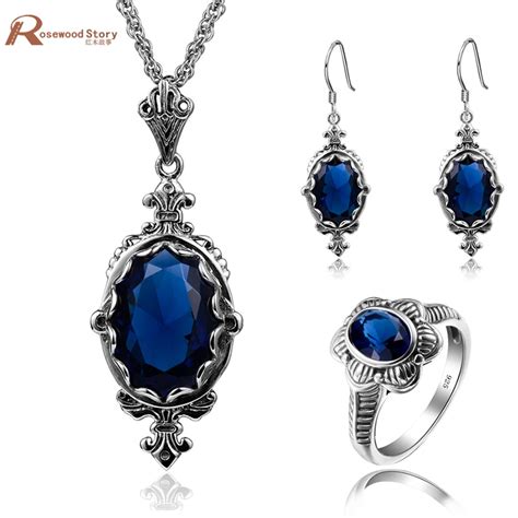 Cheap Fashion Jewelry Sets Blue CZ Stone Crystal Soild 925 Sterling Silver Jewelry Sets For ...