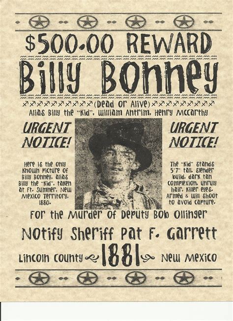 Old West Wanted Posters | old west wanted posters~OUTLAW BILLY THE KID ...