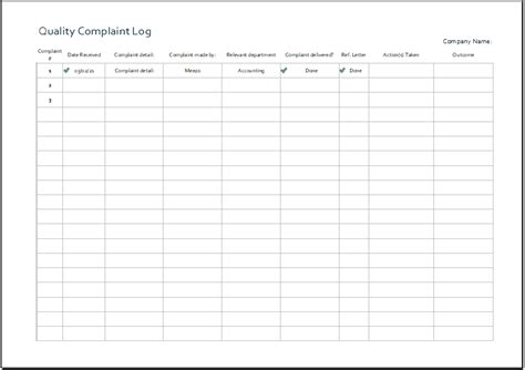 Complaint Log Template