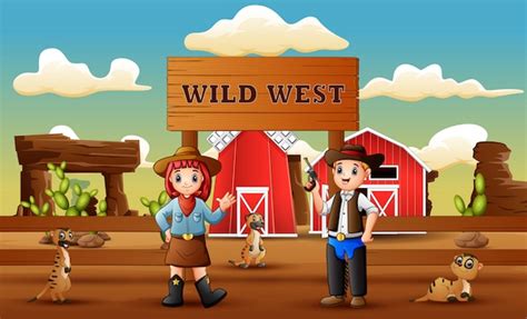 Premium Vector | Cowboy wild west cartoon with meerkats in the farm