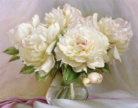 White Peonies in Vase - Paint By Number For Adults - Gopaintbynumbers.com