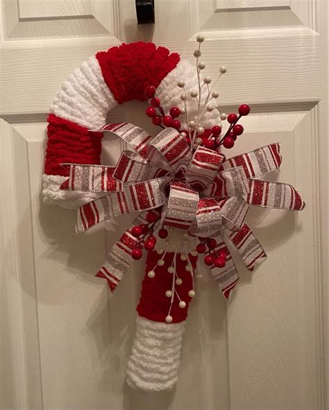 Candy Cane Ribbon Wreath for Festive Door Decor