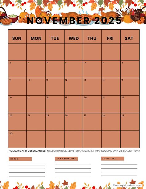 November 2025 Calendar Printable Thanksgiving - Cecil Daphene