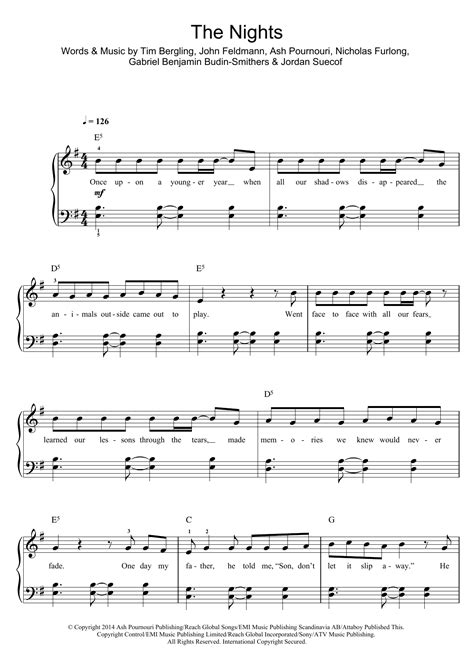 The Nights por Avicii Partituras para Piano, Voz y Acordes de guitarra en Sheet Music Direct