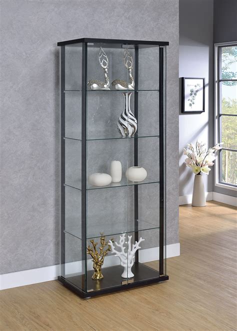 Delphinium 5-shelf Clear Glass Curio Display Cabinet Black