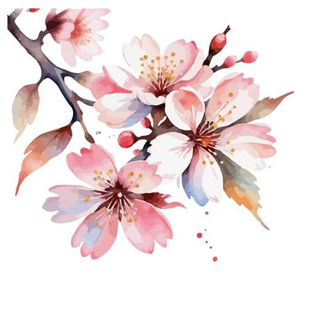 Cherry Blossom Flower Watercolor In Transparent Vector, Cherry Blossom ...