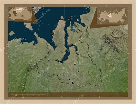 Yamal-Nenets, provincia autónoma de Rusia. Mapa satelital de baja resolución. Ubicaciones de las ...