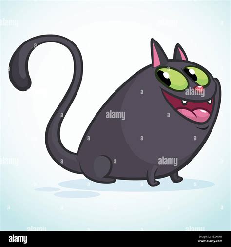 Vector illustration of a cute smiling black fat cat. Fat cat cartoon. Halloween witch cat Stock ...