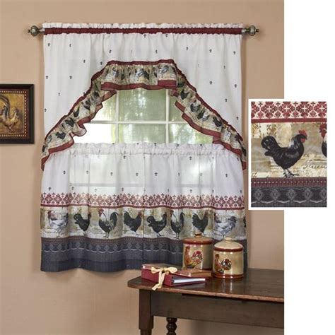 3 PC Country Rooster Kitchen Curtains Tier Swag Set Rooster Fleur de Lis New | eBay