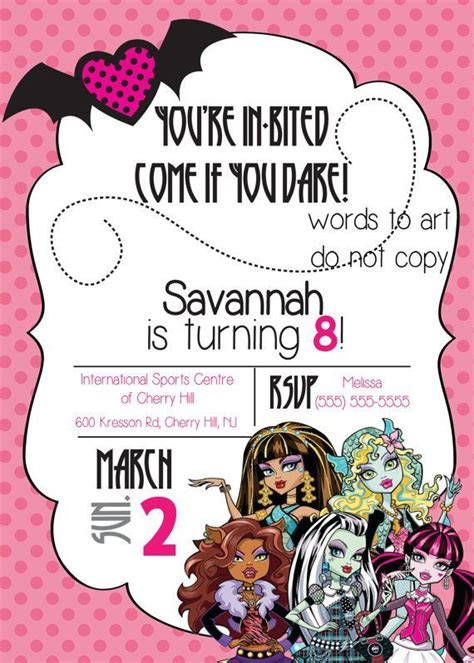 CUSTOM Monster High Birthday Party Invitations Made by WordsToArt, $11. ...