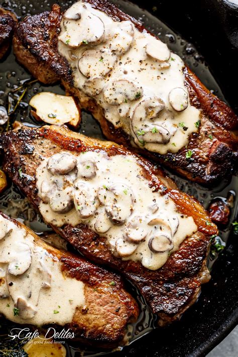 Pan Seared Garlic Butter Steak & Mushroom Cream Sauce - Cafe Delites