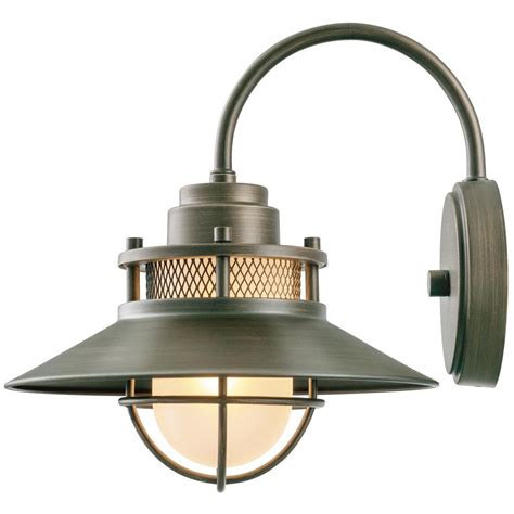 Globe Electric Liam Collection 1-Light Bronze Outdoor Wall Sconce with Frosted White Glass-44097 ...